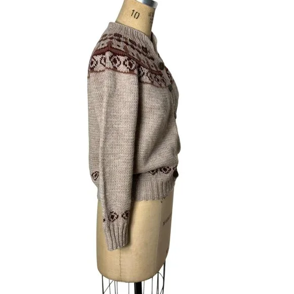 Vintage hand knit cardigan sweatrer Fair Isle Nordic Icelandic style Size M - Picture 4 of 6